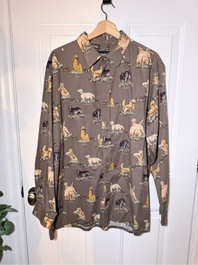 Outdoor Life Brown and Tan Dog Motif Button-Up Shirt